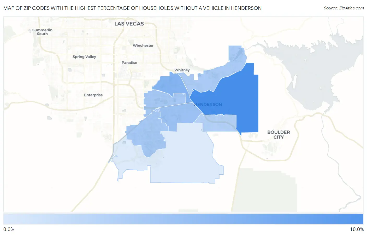 Zip Codes with the Highest Percentage of Households Without a Vehicle in Henderson Map
