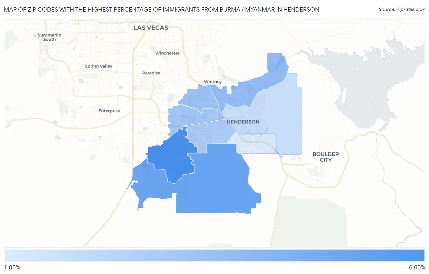 Zip Codes with the Highest Percentage of Immigrants from Burma / Myanmar in Henderson Map