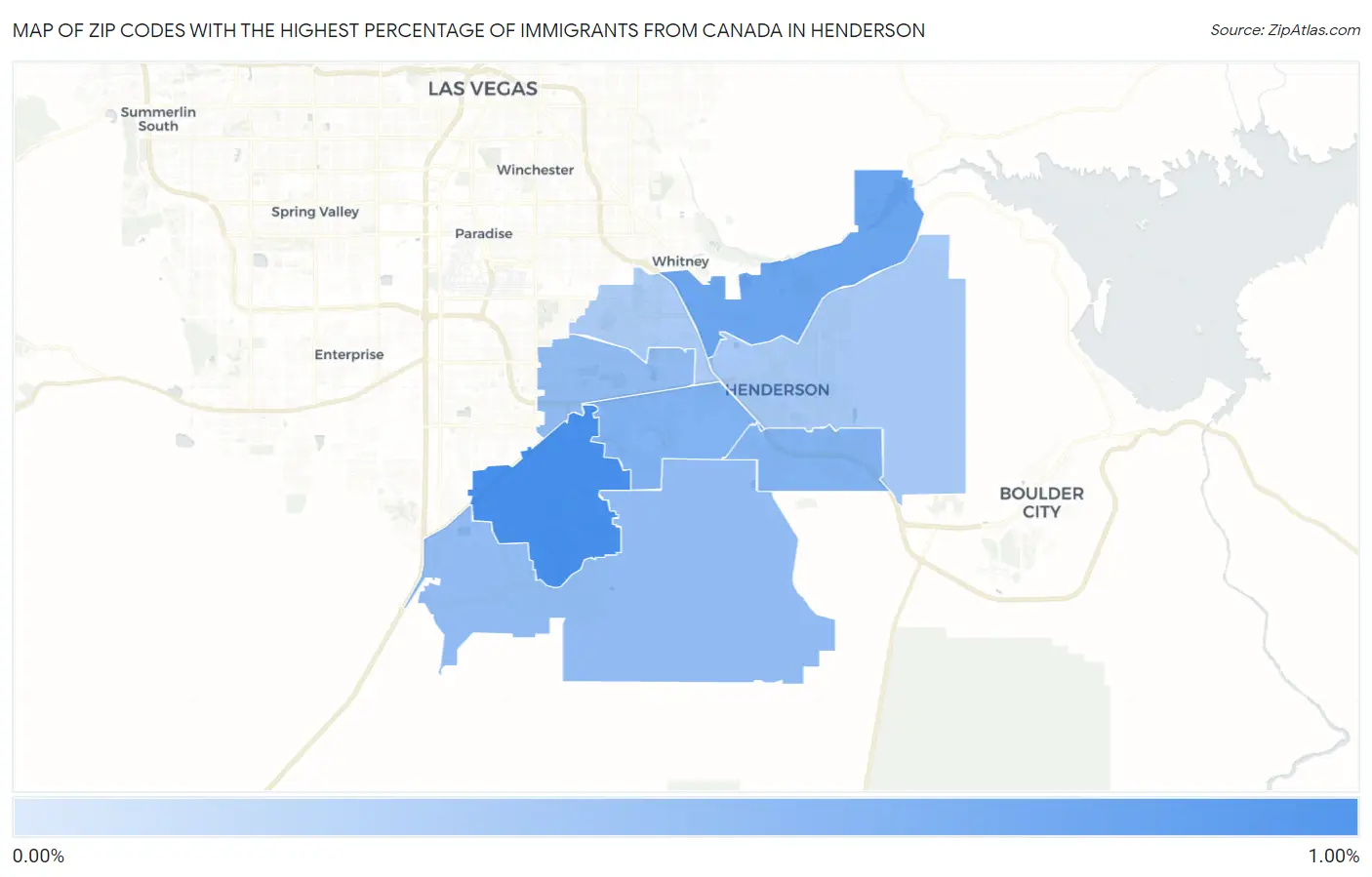 Zip Codes with the Highest Percentage of Immigrants from Canada in Henderson Map