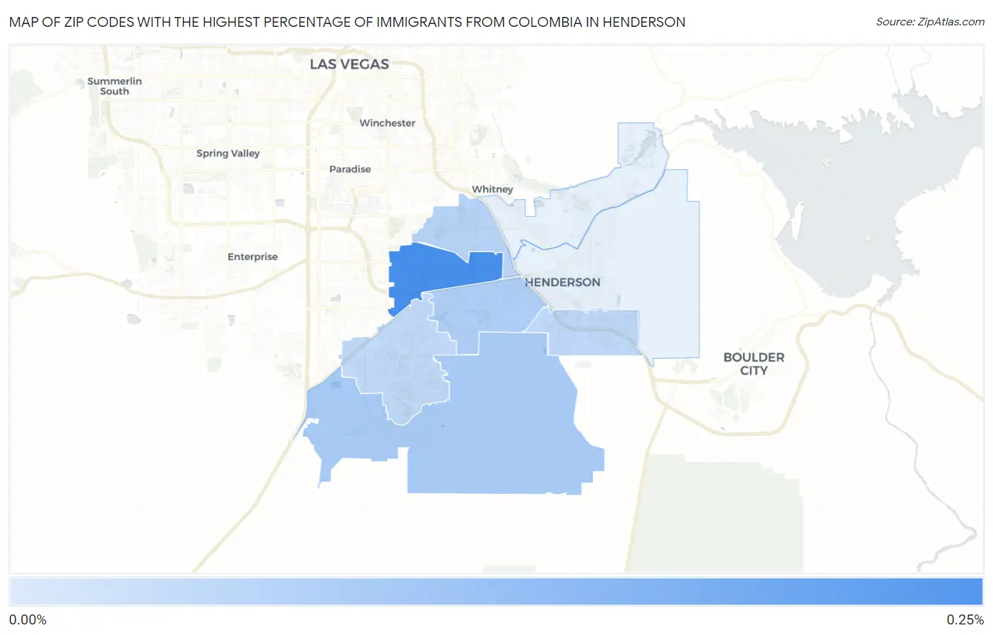 Zip Codes with the Highest Percentage of Immigrants from Colombia in Henderson Map