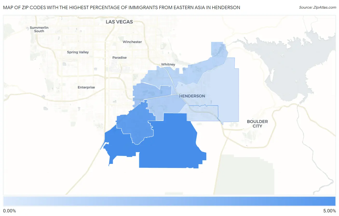 Zip Codes with the Highest Percentage of Immigrants from Eastern Asia in Henderson Map