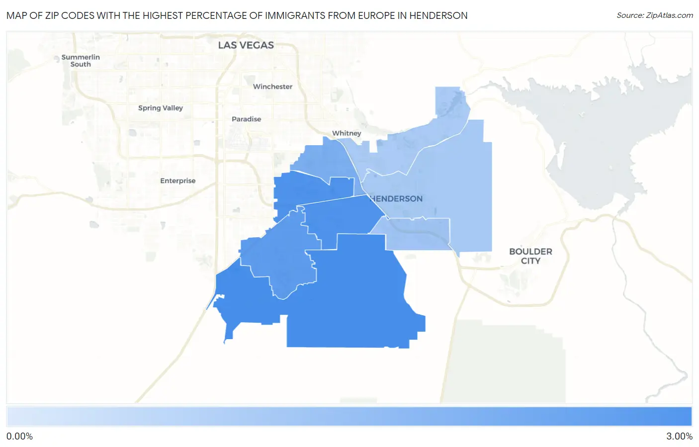 Zip Codes with the Highest Percentage of Immigrants from Europe in Henderson Map