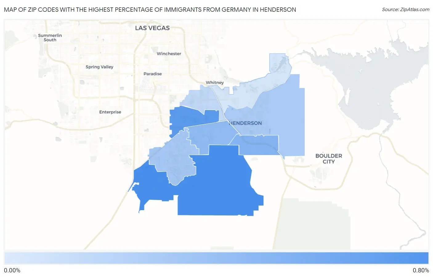 Zip Codes with the Highest Percentage of Immigrants from Germany in Henderson Map