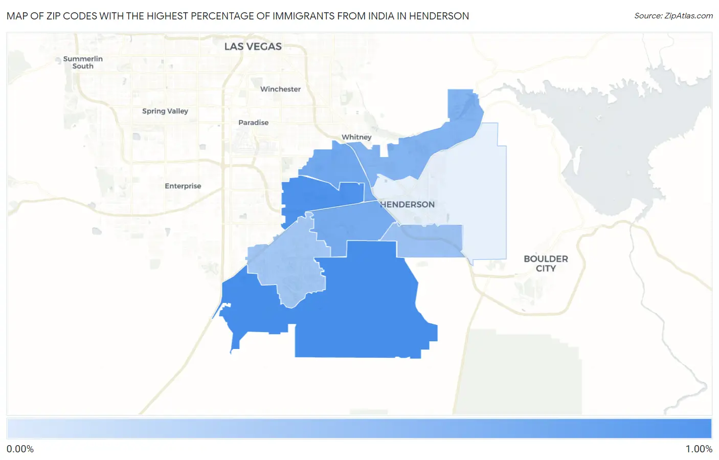 Zip Codes with the Highest Percentage of Immigrants from India in Henderson Map