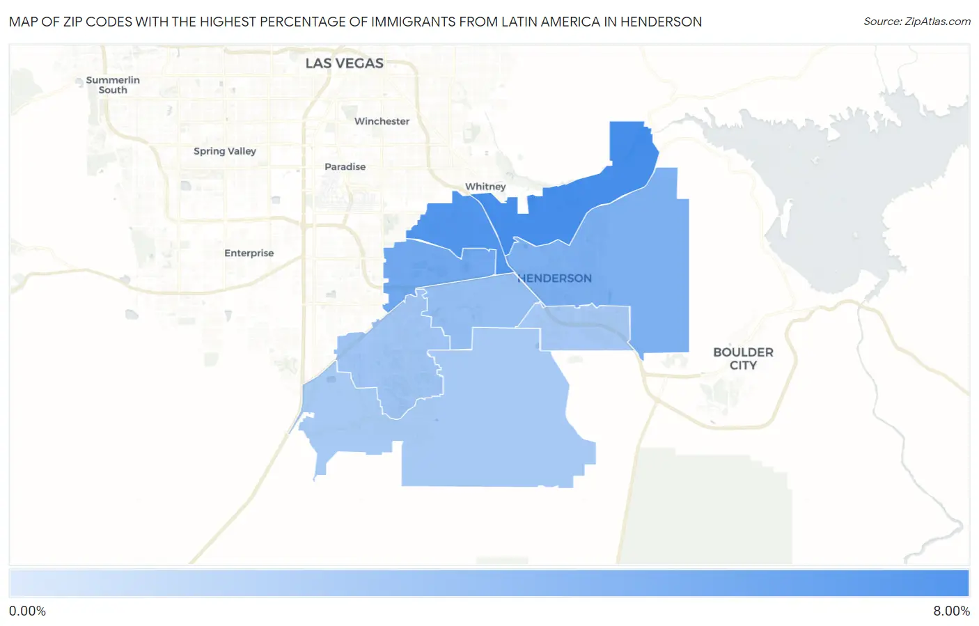 Zip Codes with the Highest Percentage of Immigrants from Latin America in Henderson Map