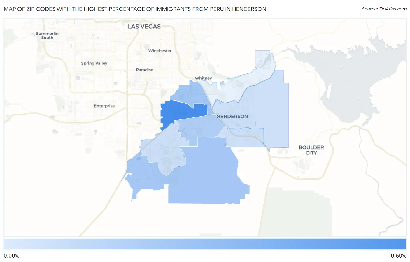 Zip Codes with the Highest Percentage of Immigrants from Peru in Henderson Map