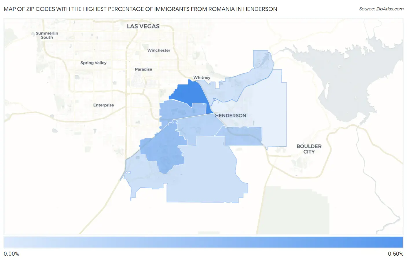 Zip Codes with the Highest Percentage of Immigrants from Romania in Henderson Map