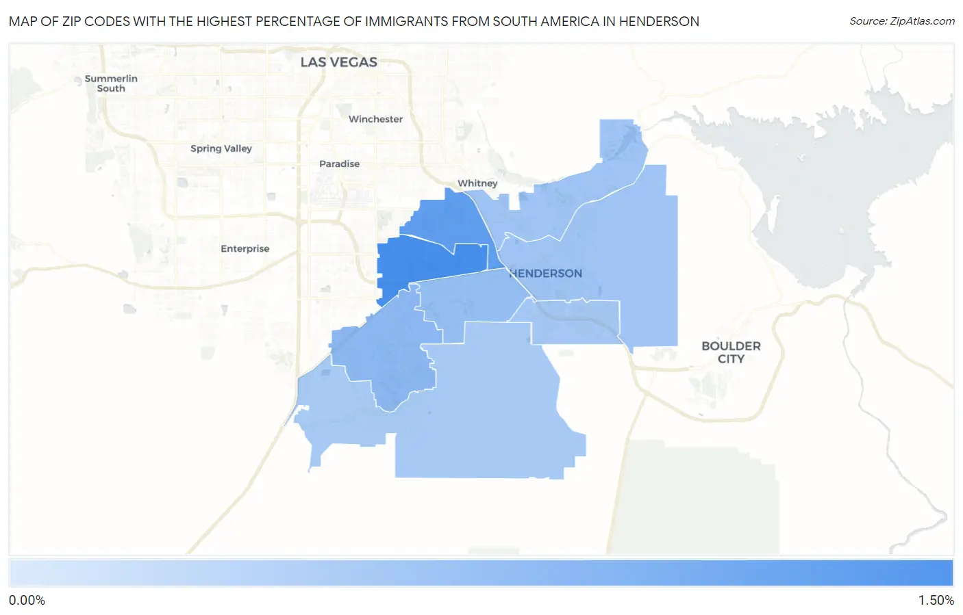 Zip Codes with the Highest Percentage of Immigrants from South America in Henderson Map