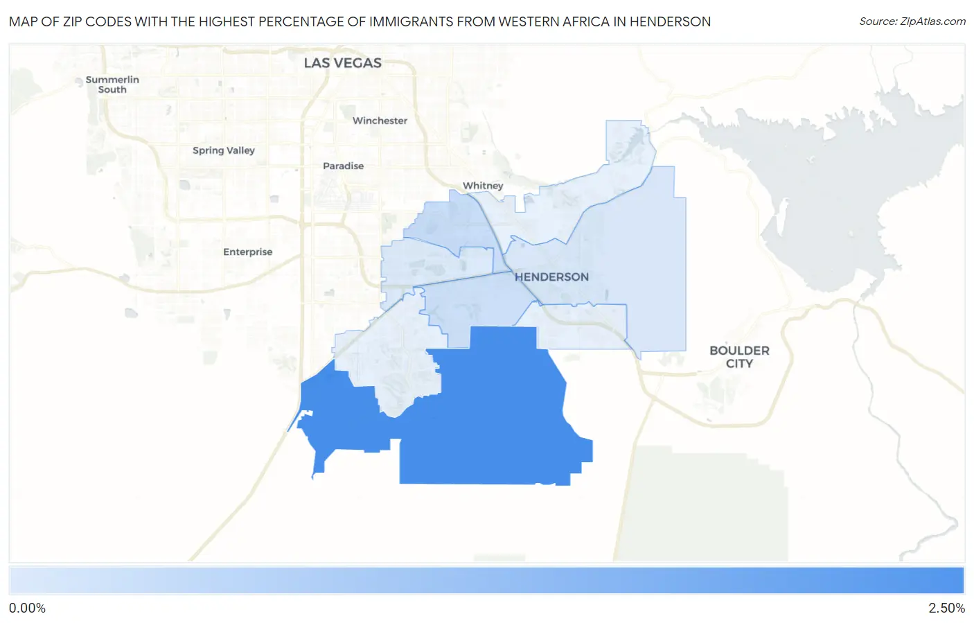 Zip Codes with the Highest Percentage of Immigrants from Western Africa in Henderson Map