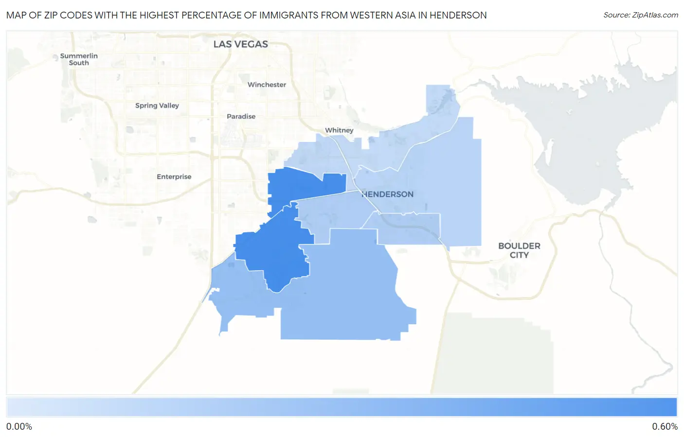 Zip Codes with the Highest Percentage of Immigrants from Western Asia in Henderson Map