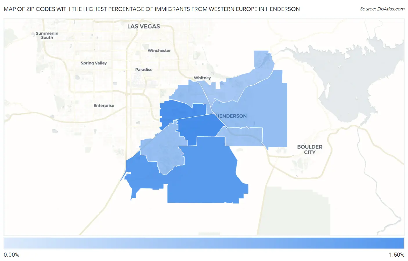 Zip Codes with the Highest Percentage of Immigrants from Western Europe in Henderson Map