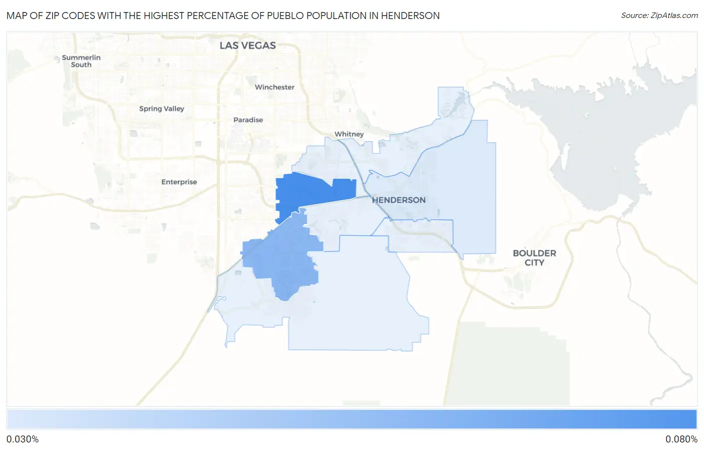 Zip Codes with the Highest Percentage of Pueblo Population in Henderson Map