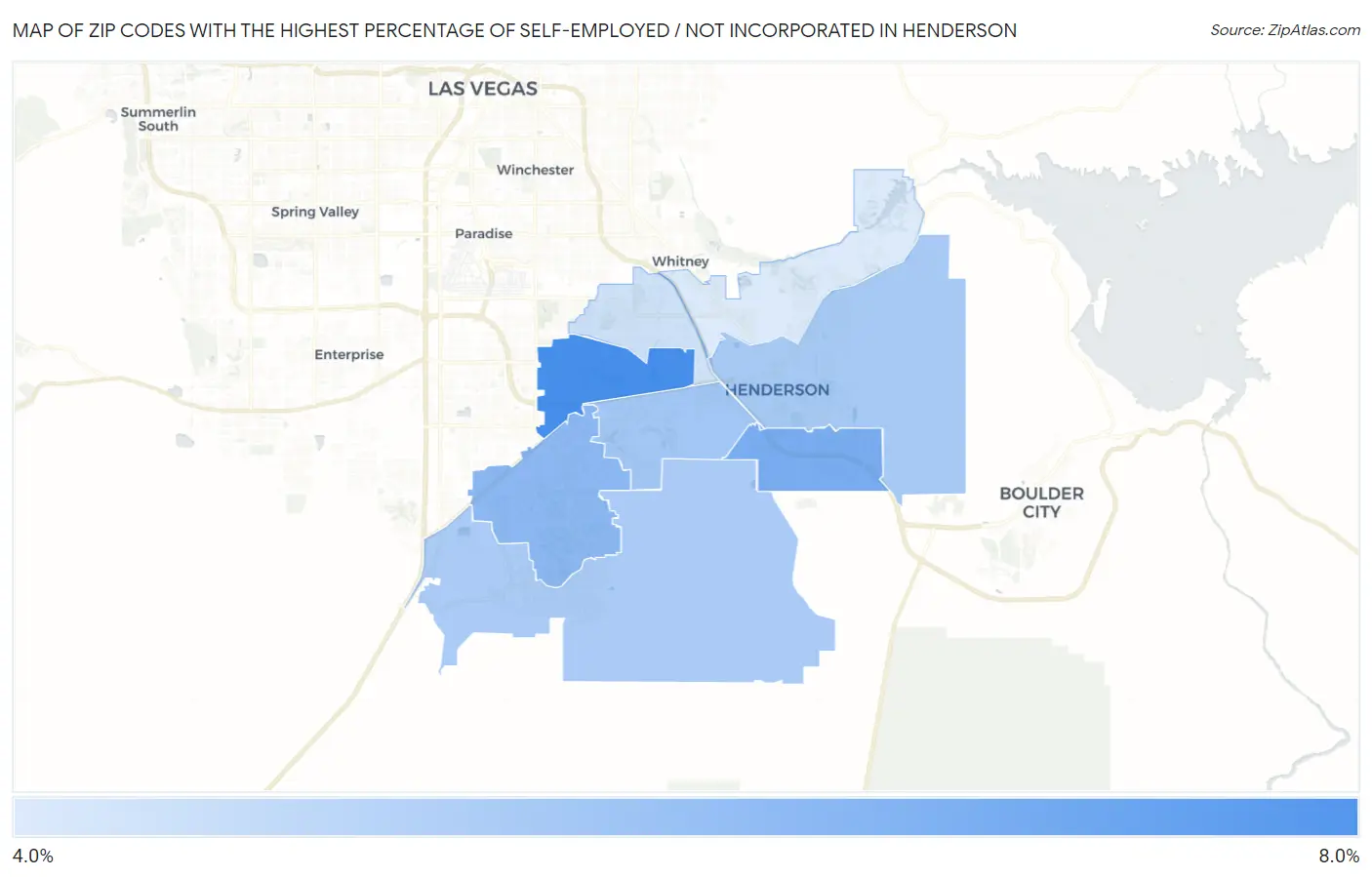 Zip Codes with the Highest Percentage of Self-Employed / Not Incorporated in Henderson Map