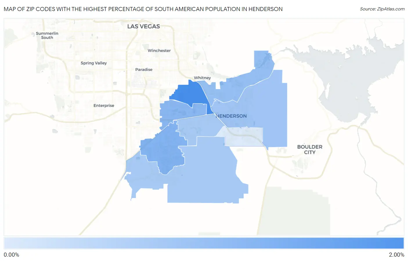Zip Codes with the Highest Percentage of South American Population in Henderson Map