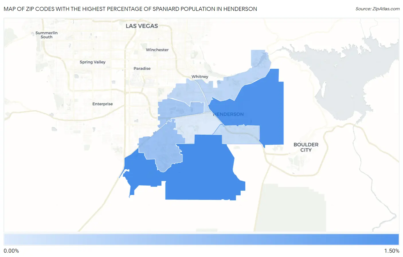 Zip Codes with the Highest Percentage of Spaniard Population in Henderson Map