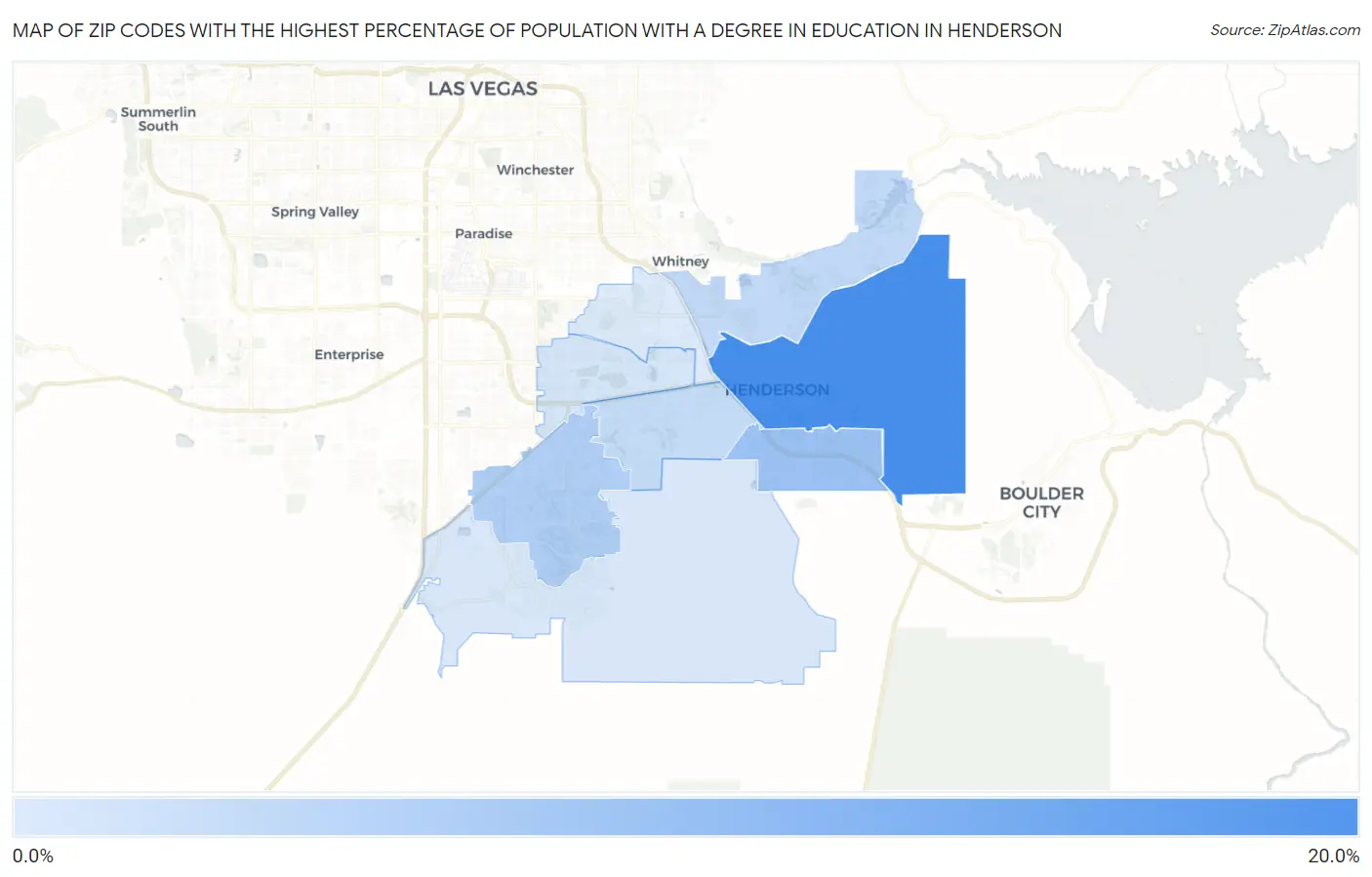 Zip Codes with the Highest Percentage of Population with a Degree in Education in Henderson Map