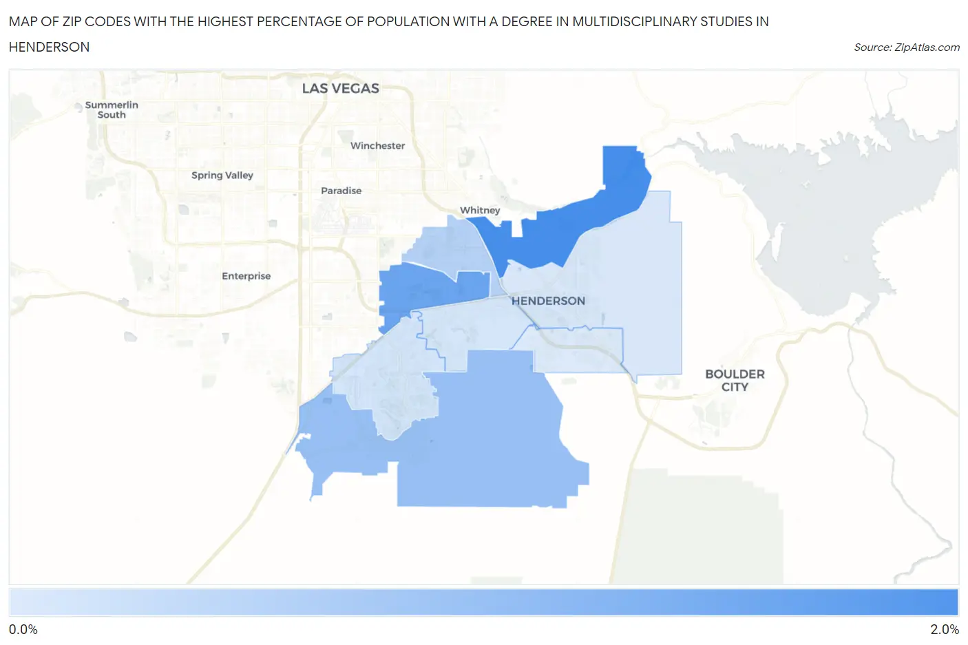 Zip Codes with the Highest Percentage of Population with a Degree in Multidisciplinary Studies in Henderson Map