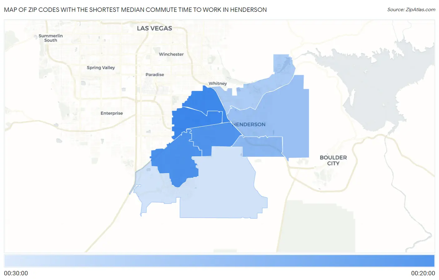 Zip Codes with the Shortest Median Commute Time to Work in Henderson Map