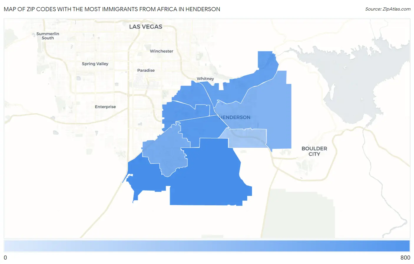 Zip Codes with the Most Immigrants from Africa in Henderson Map