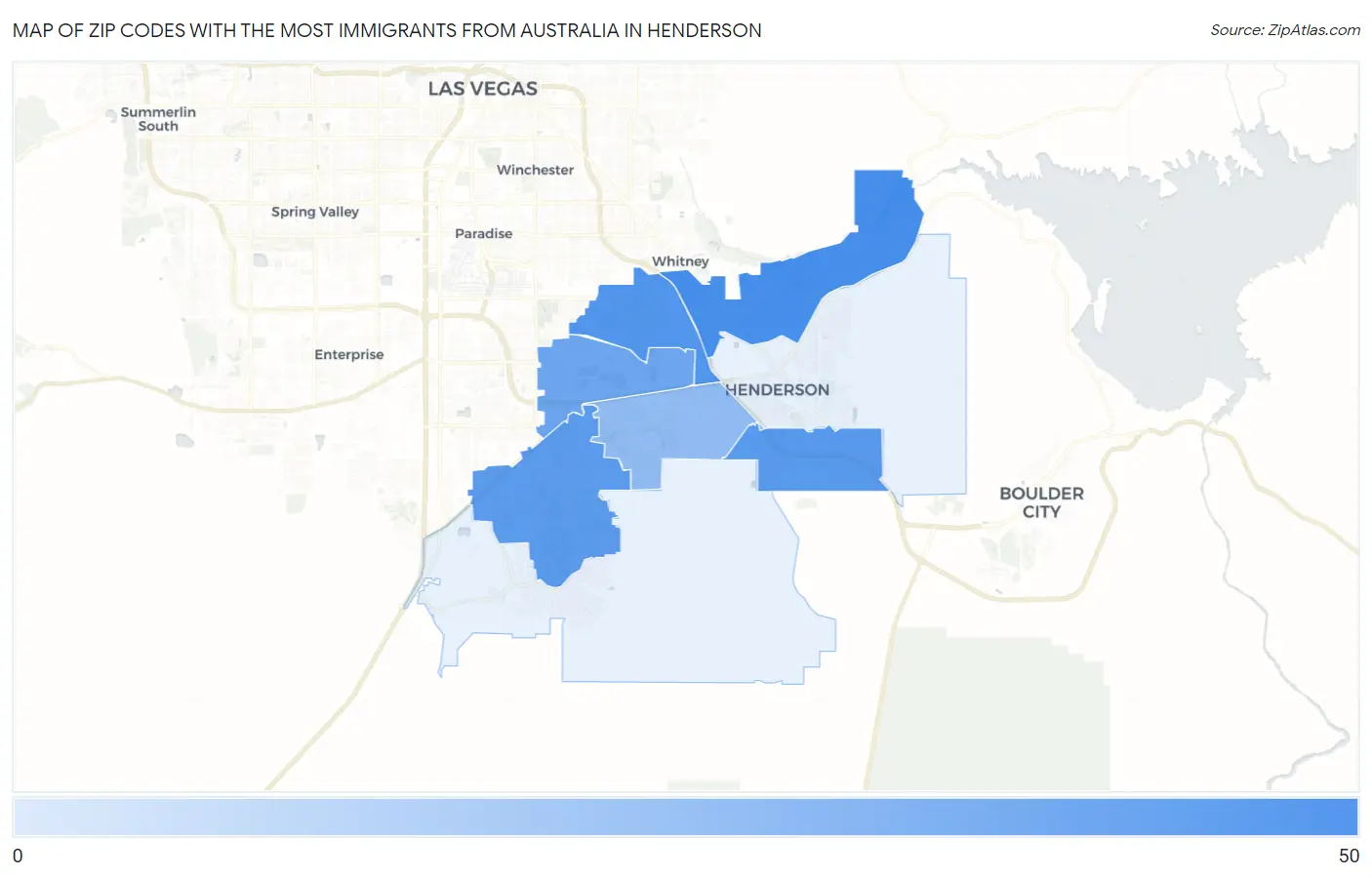 Zip Codes with the Most Immigrants from Australia in Henderson Map