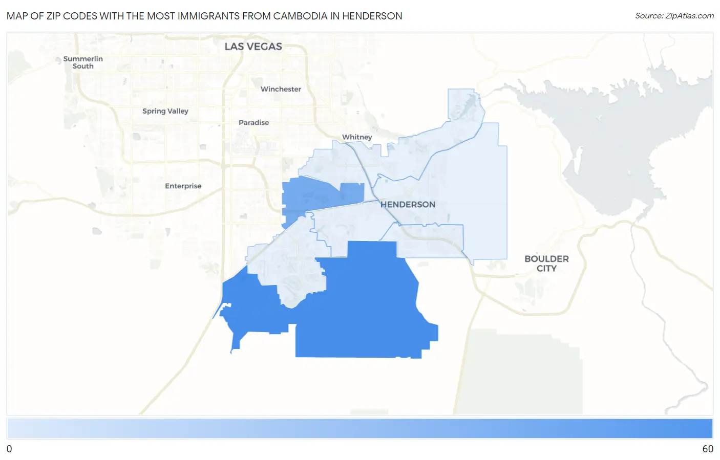Zip Codes with the Most Immigrants from Cambodia in Henderson Map