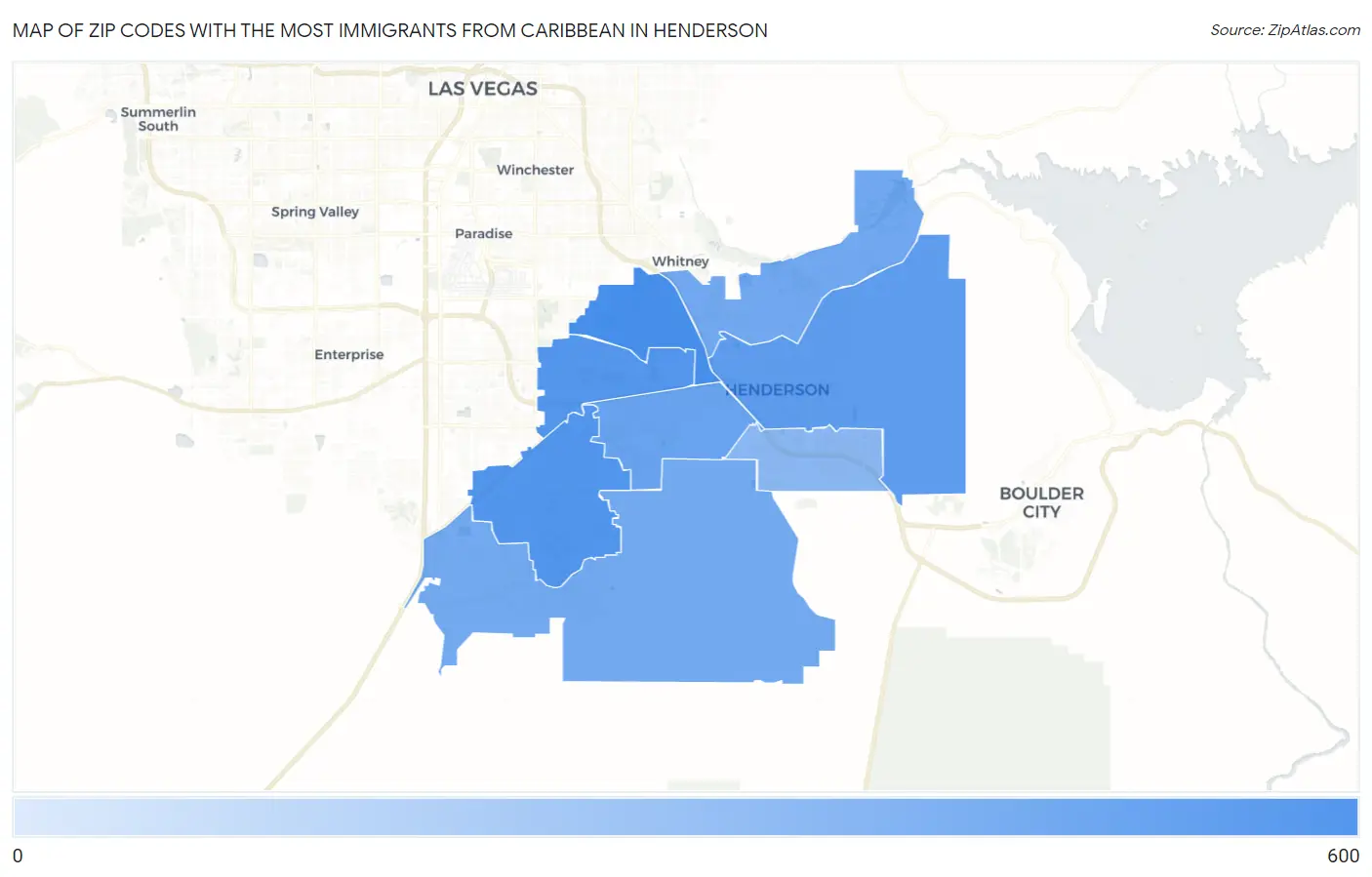 Zip Codes with the Most Immigrants from Caribbean in Henderson Map