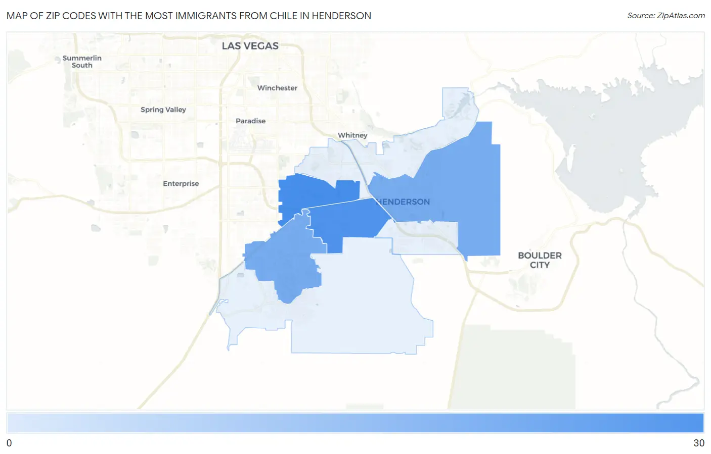 Zip Codes with the Most Immigrants from Chile in Henderson Map