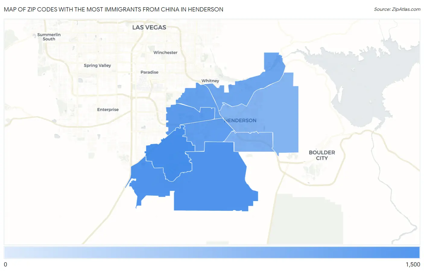 Zip Codes with the Most Immigrants from China in Henderson Map