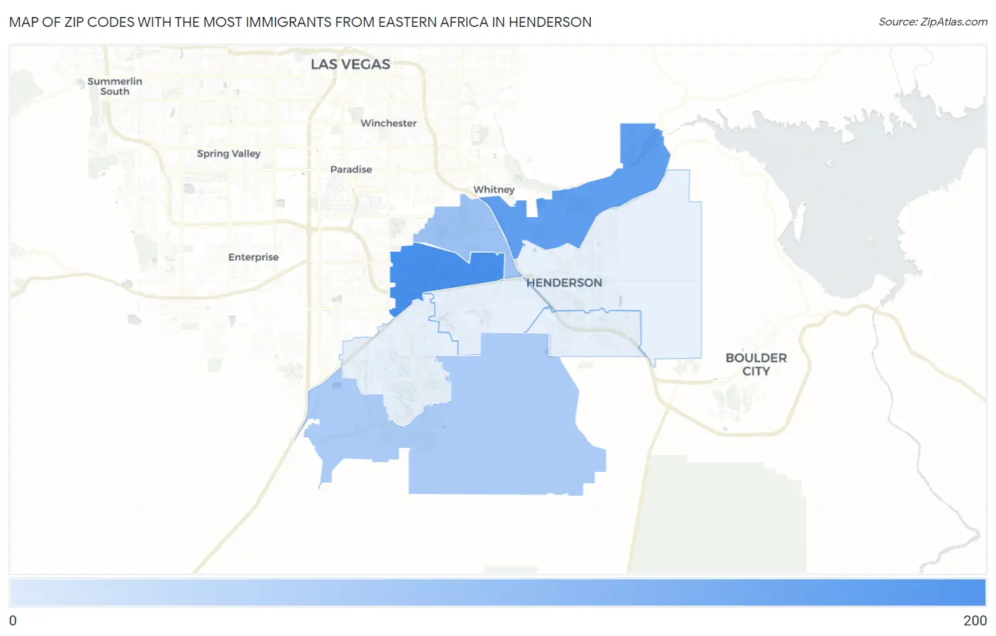 Zip Codes with the Most Immigrants from Eastern Africa in Henderson Map