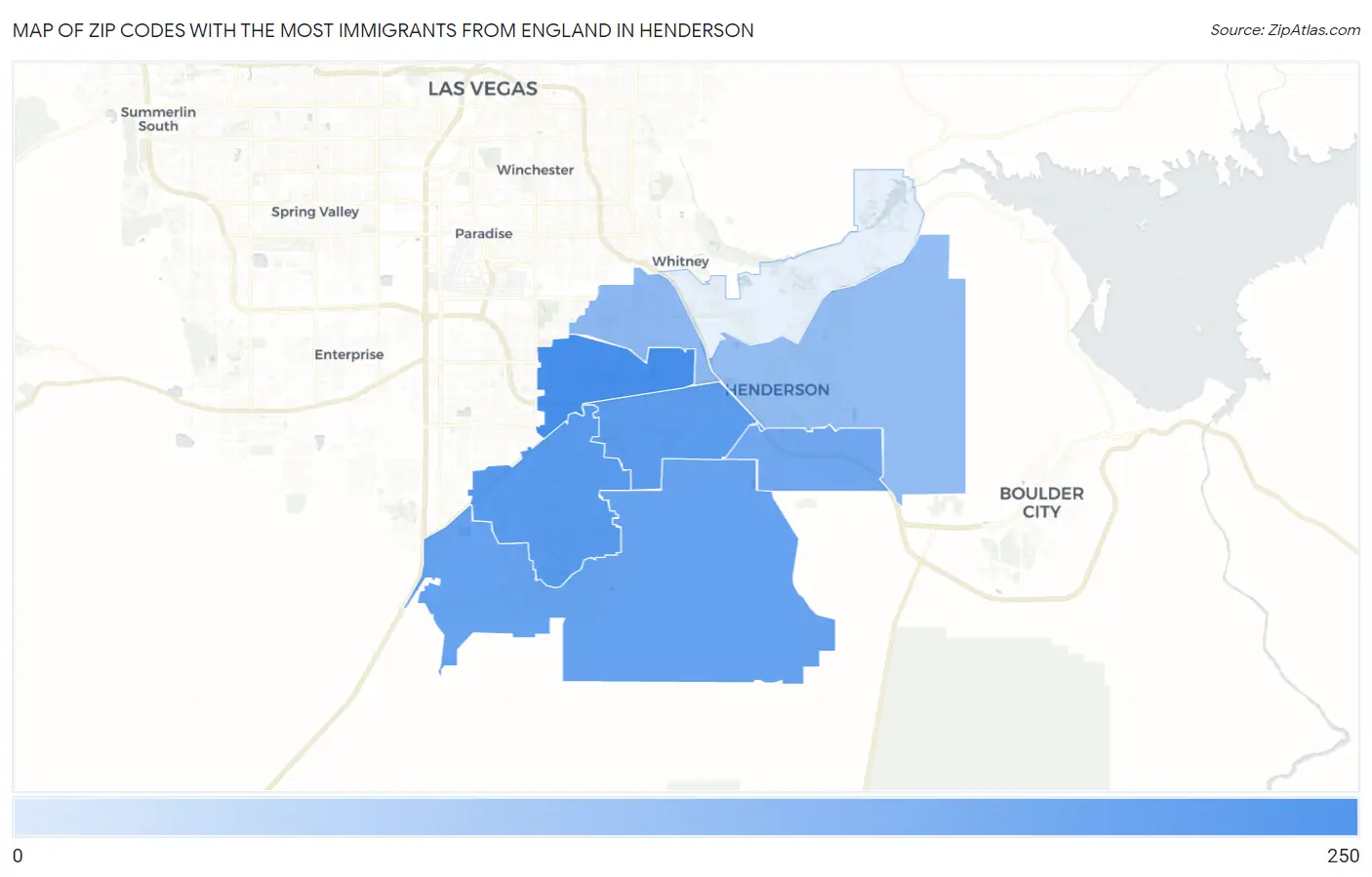Zip Codes with the Most Immigrants from England in Henderson Map