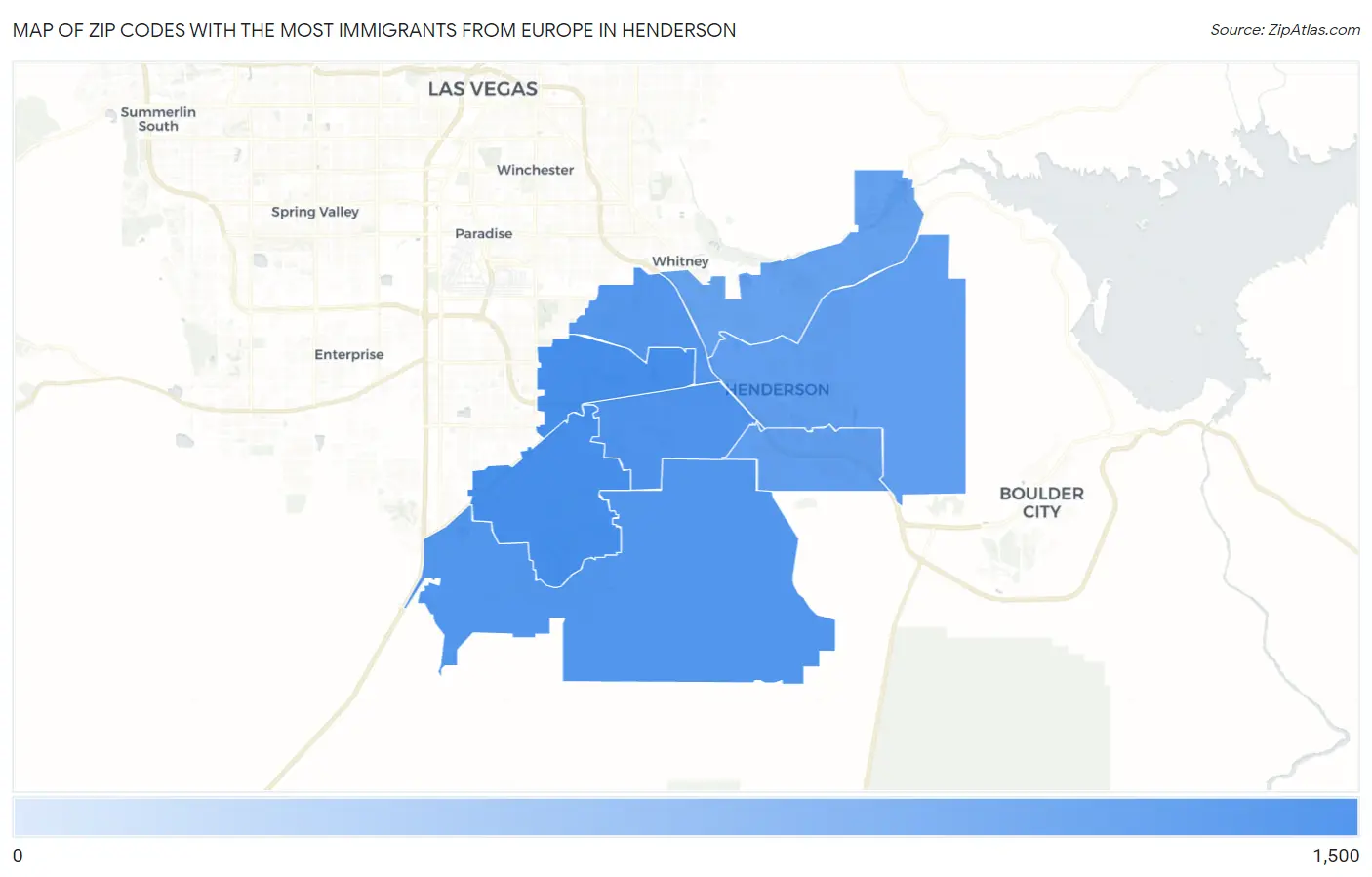 Zip Codes with the Most Immigrants from Europe in Henderson Map