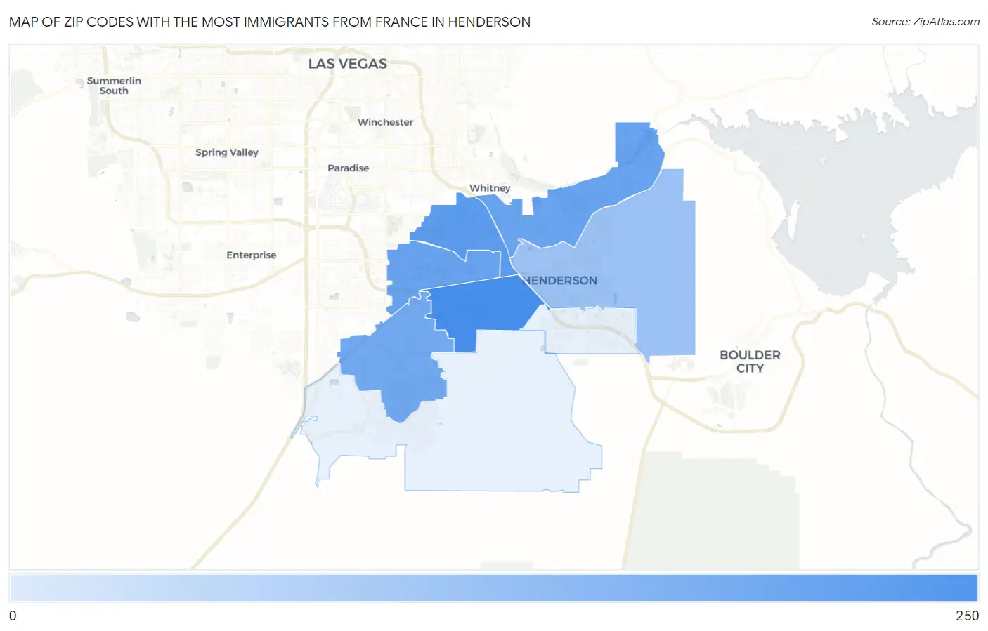 Zip Codes with the Most Immigrants from France in Henderson Map