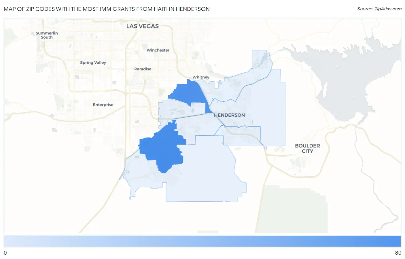 Zip Codes with the Most Immigrants from Haiti in Henderson Map