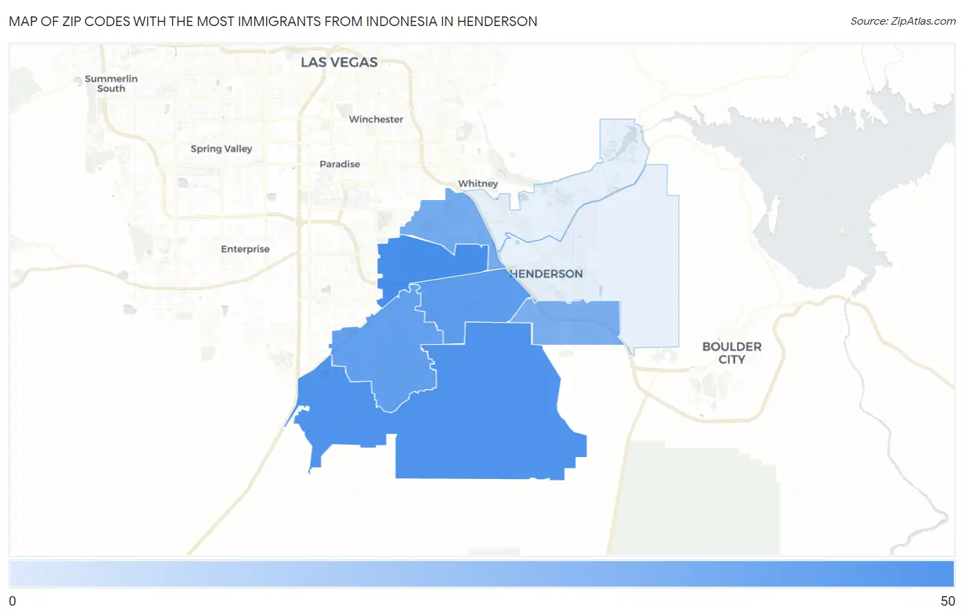 Zip Codes with the Most Immigrants from Indonesia in Henderson Map