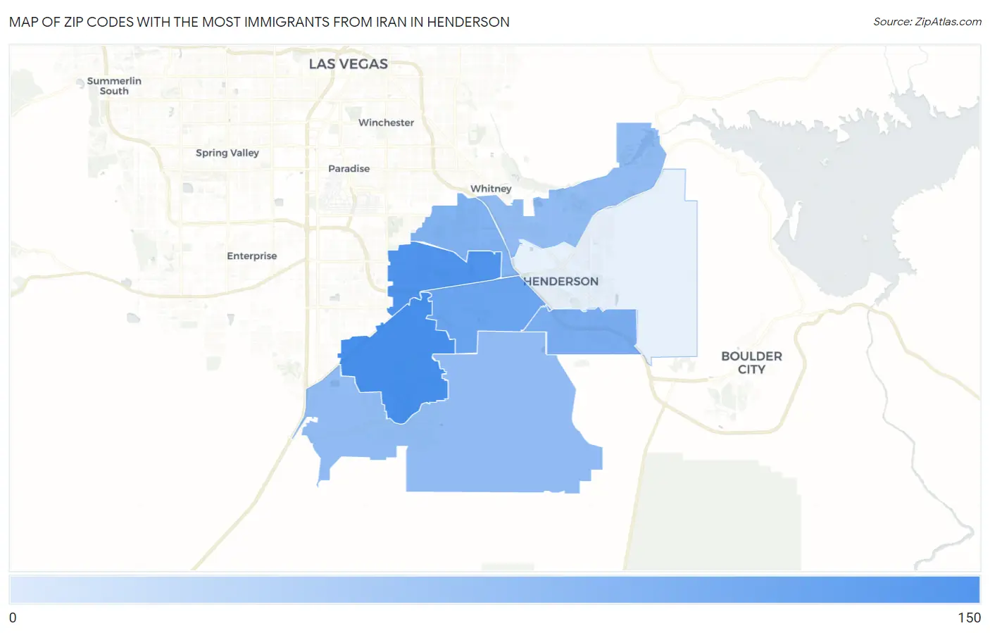 Zip Codes with the Most Immigrants from Iran in Henderson Map