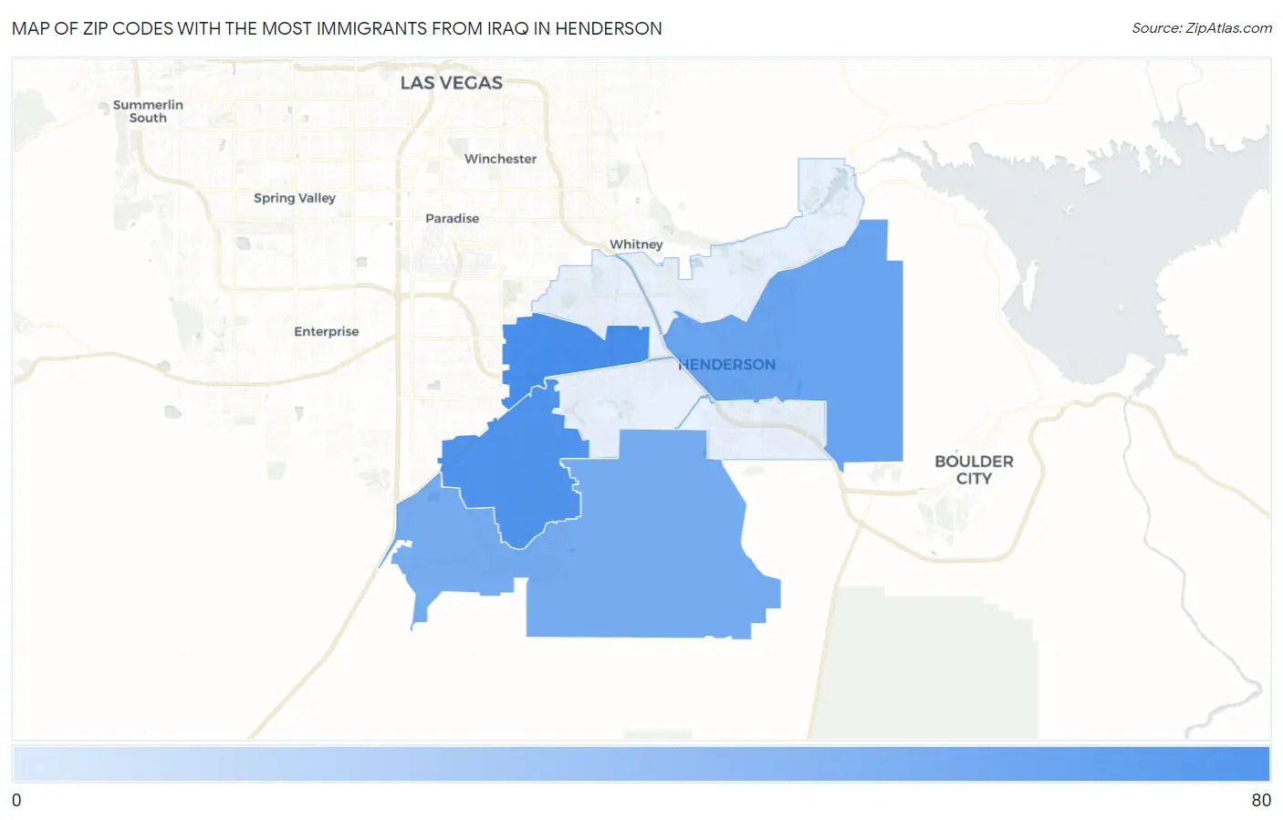 Zip Codes with the Most Immigrants from Iraq in Henderson Map