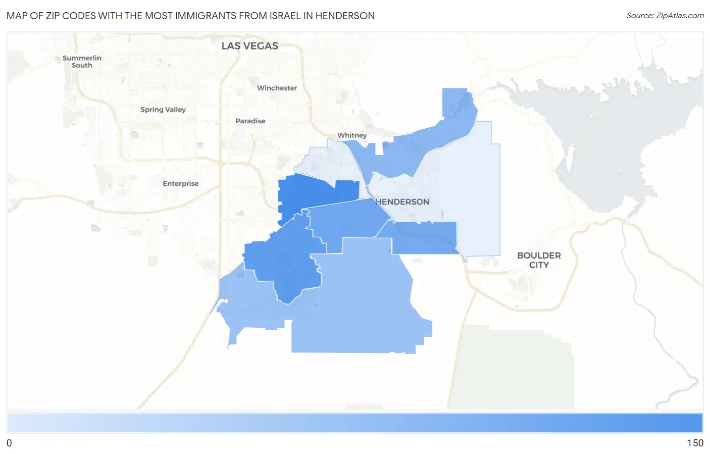 Zip Codes with the Most Immigrants from Israel in Henderson Map