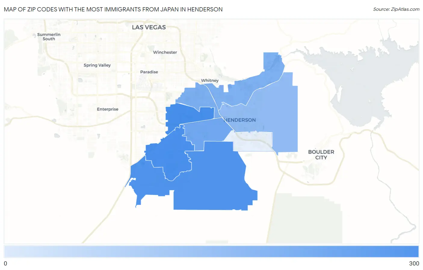 Zip Codes with the Most Immigrants from Japan in Henderson Map