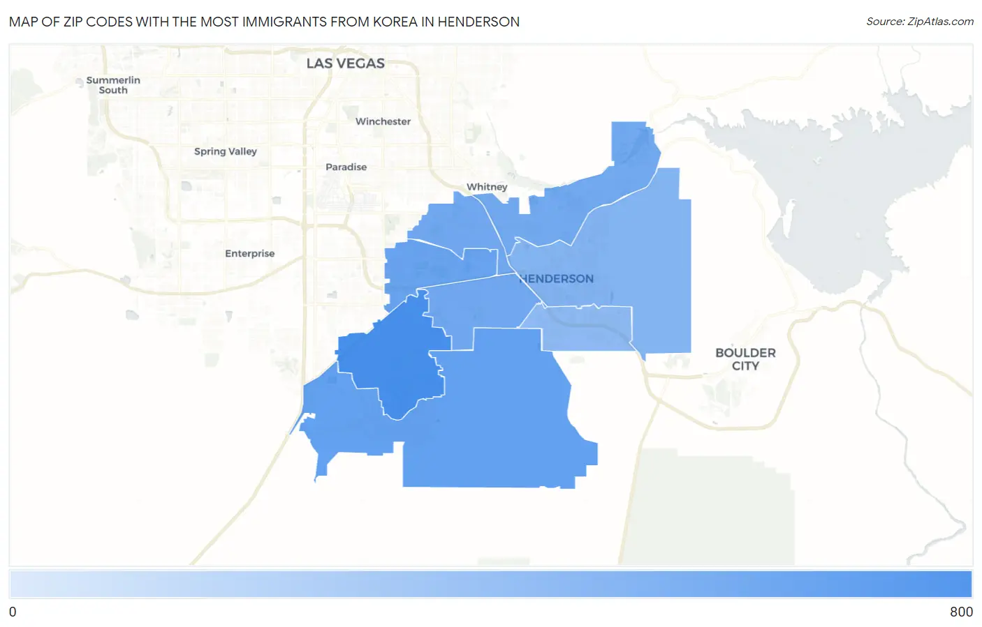 Zip Codes with the Most Immigrants from Korea in Henderson Map