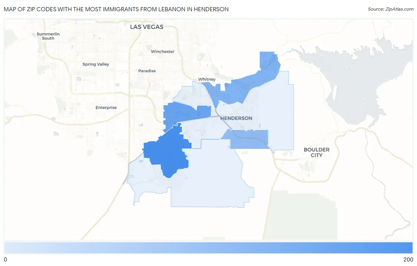 Zip Codes with the Most Immigrants from Lebanon in Henderson Map