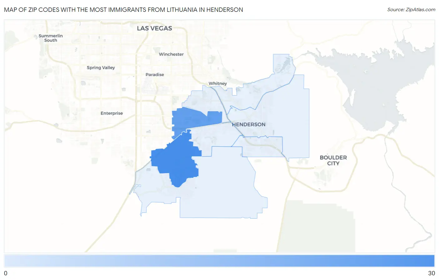 Zip Codes with the Most Immigrants from Lithuania in Henderson Map