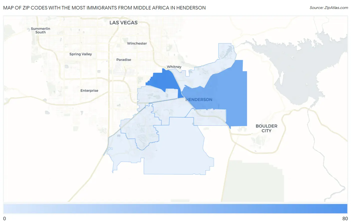 Zip Codes with the Most Immigrants from Middle Africa in Henderson Map
