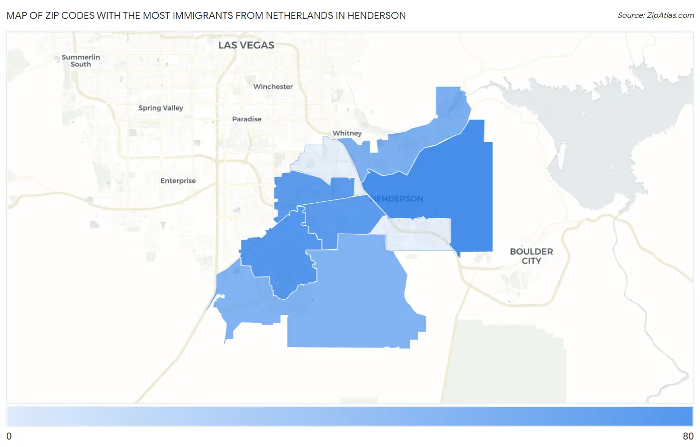 Zip Codes with the Most Immigrants from Netherlands in Henderson Map