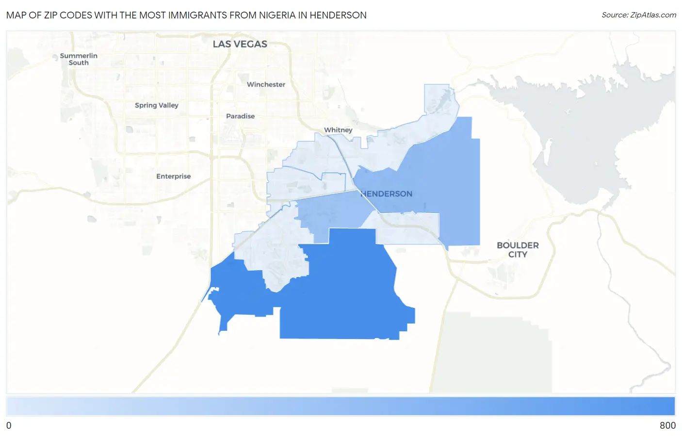 Zip Codes with the Most Immigrants from Nigeria in Henderson Map