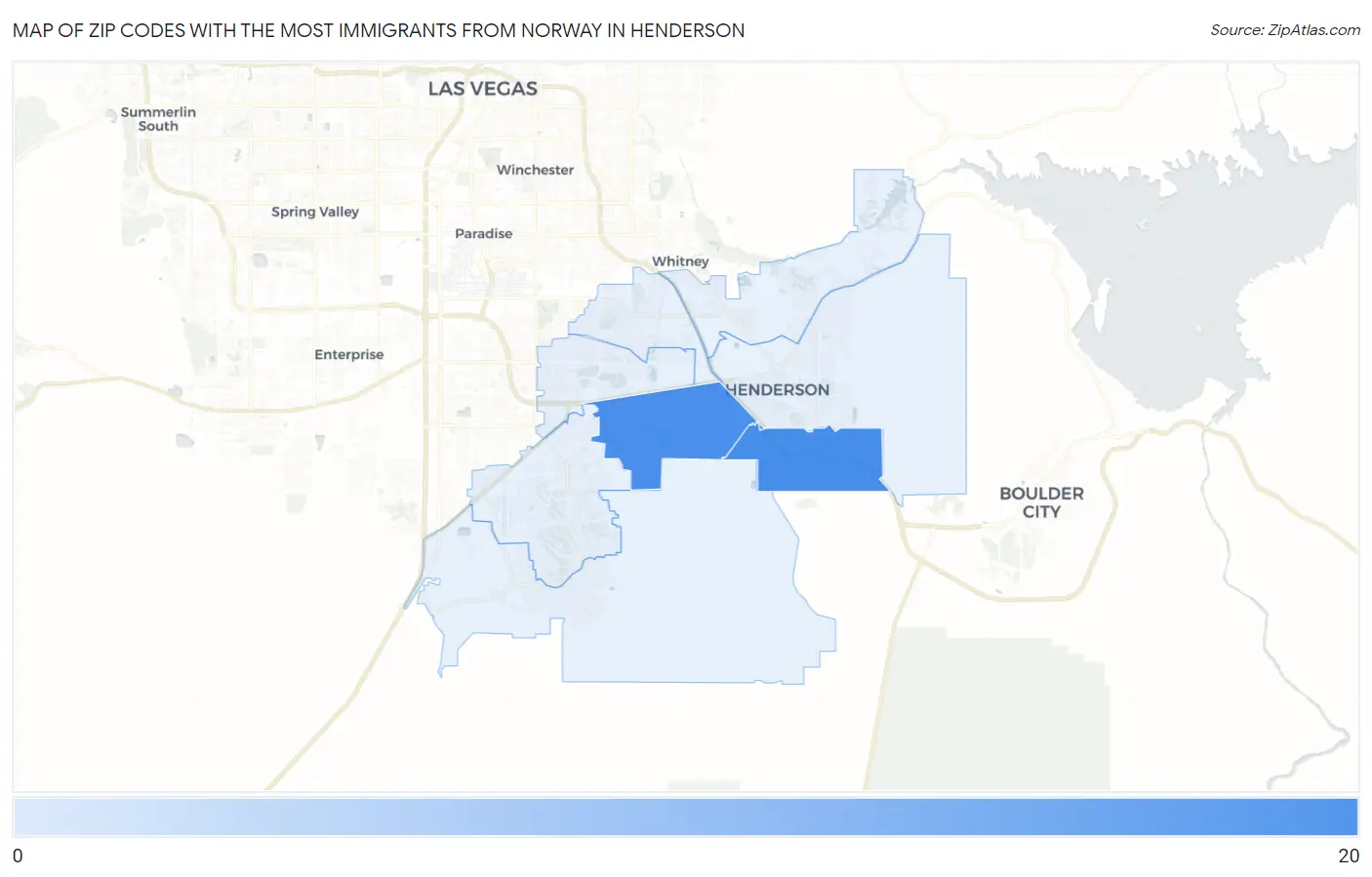 Zip Codes with the Most Immigrants from Norway in Henderson Map