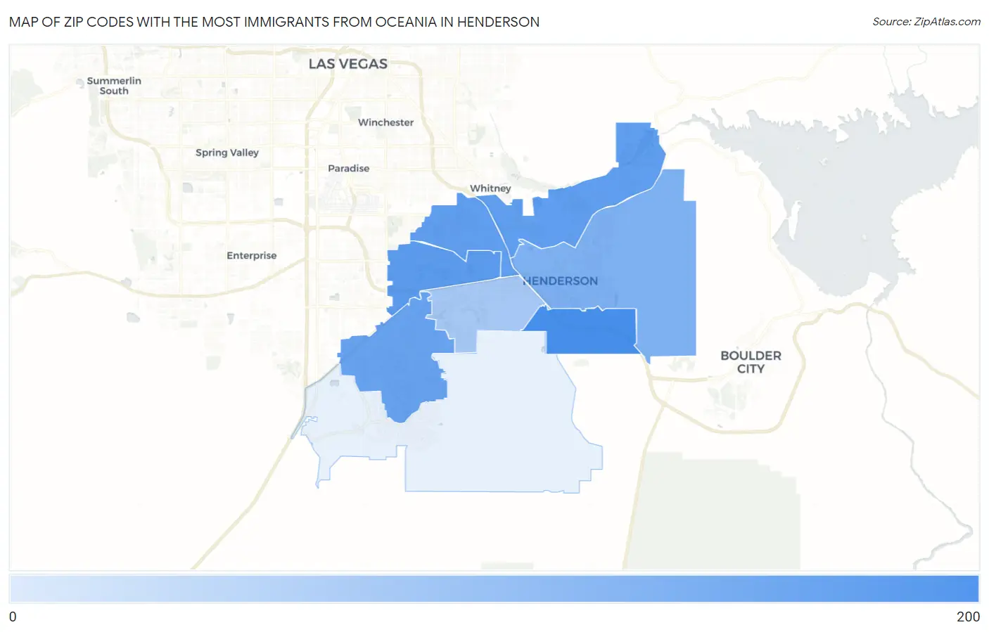 Zip Codes with the Most Immigrants from Oceania in Henderson Map