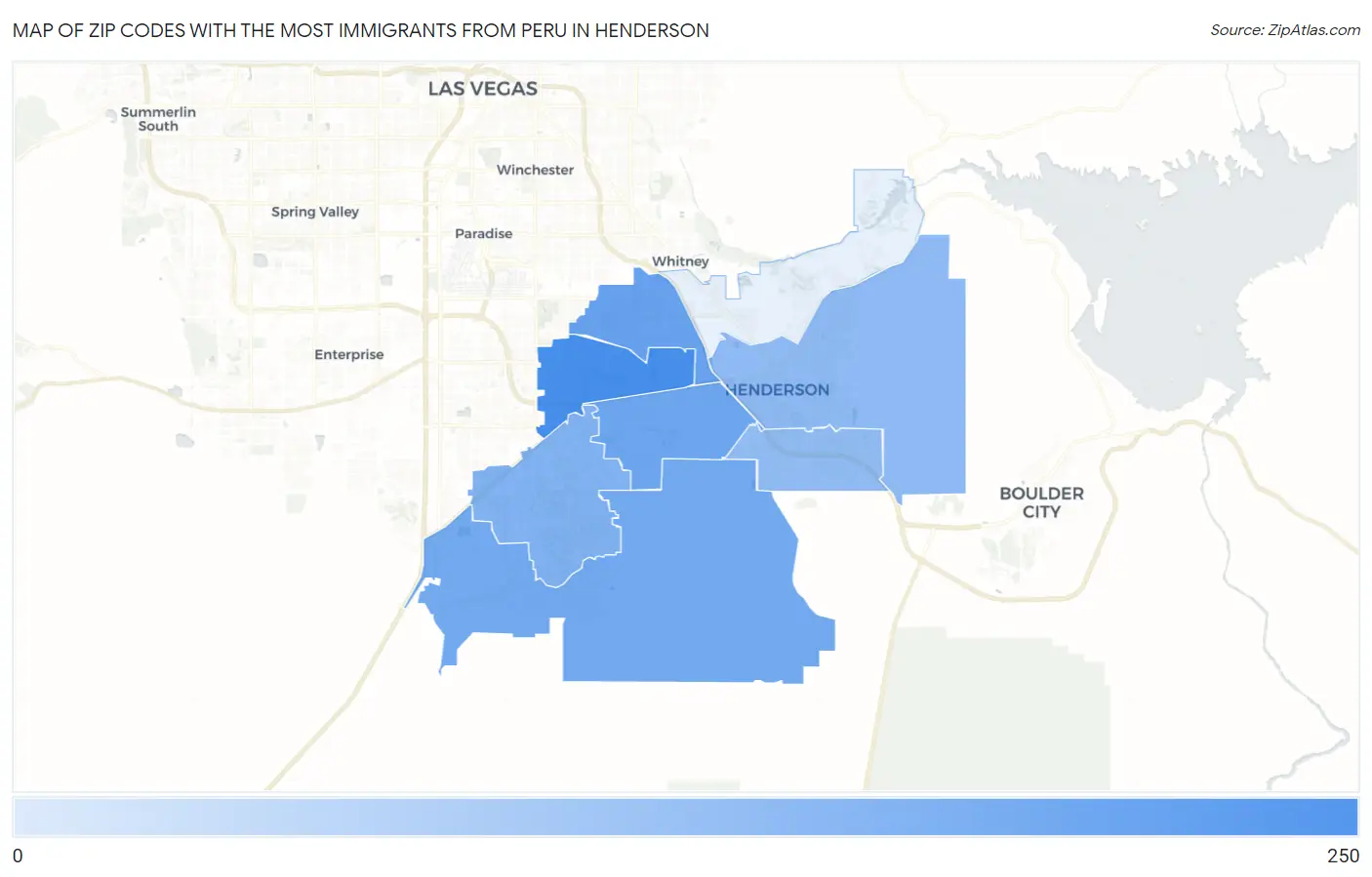 Zip Codes with the Most Immigrants from Peru in Henderson Map