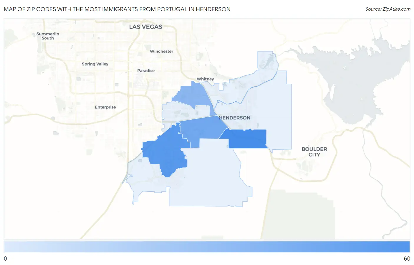 Zip Codes with the Most Immigrants from Portugal in Henderson Map