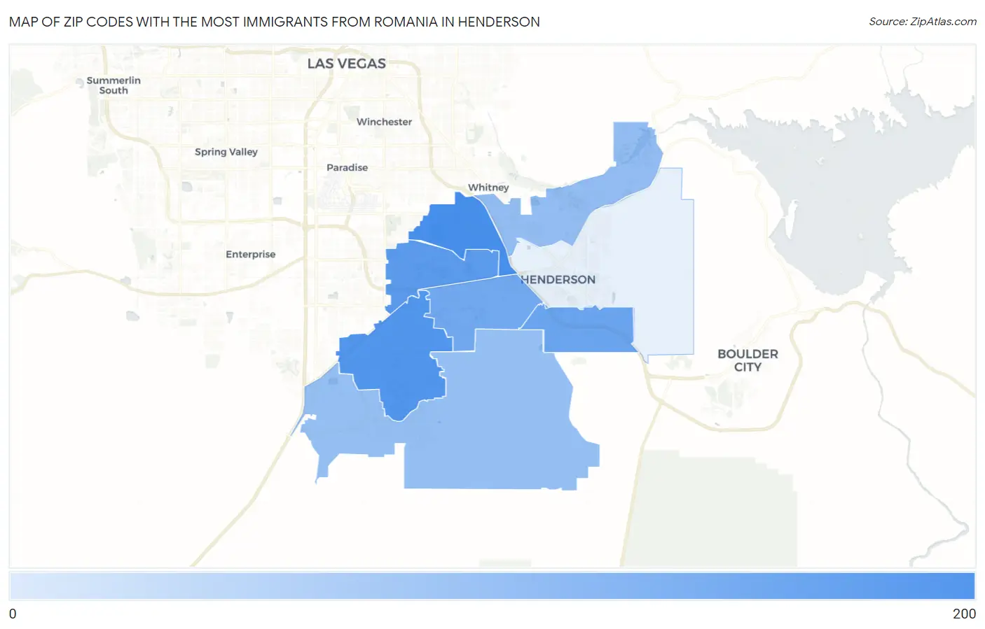 Zip Codes with the Most Immigrants from Romania in Henderson Map