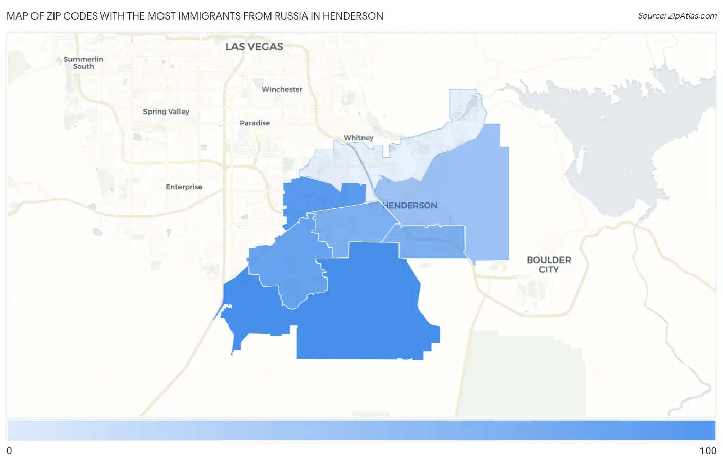 Zip Codes with the Most Immigrants from Russia in Henderson Map
